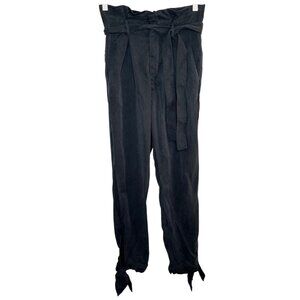 Reformation Womens Black Tencel High-Waisted Paper Bag Waist Belted Pants Size 0